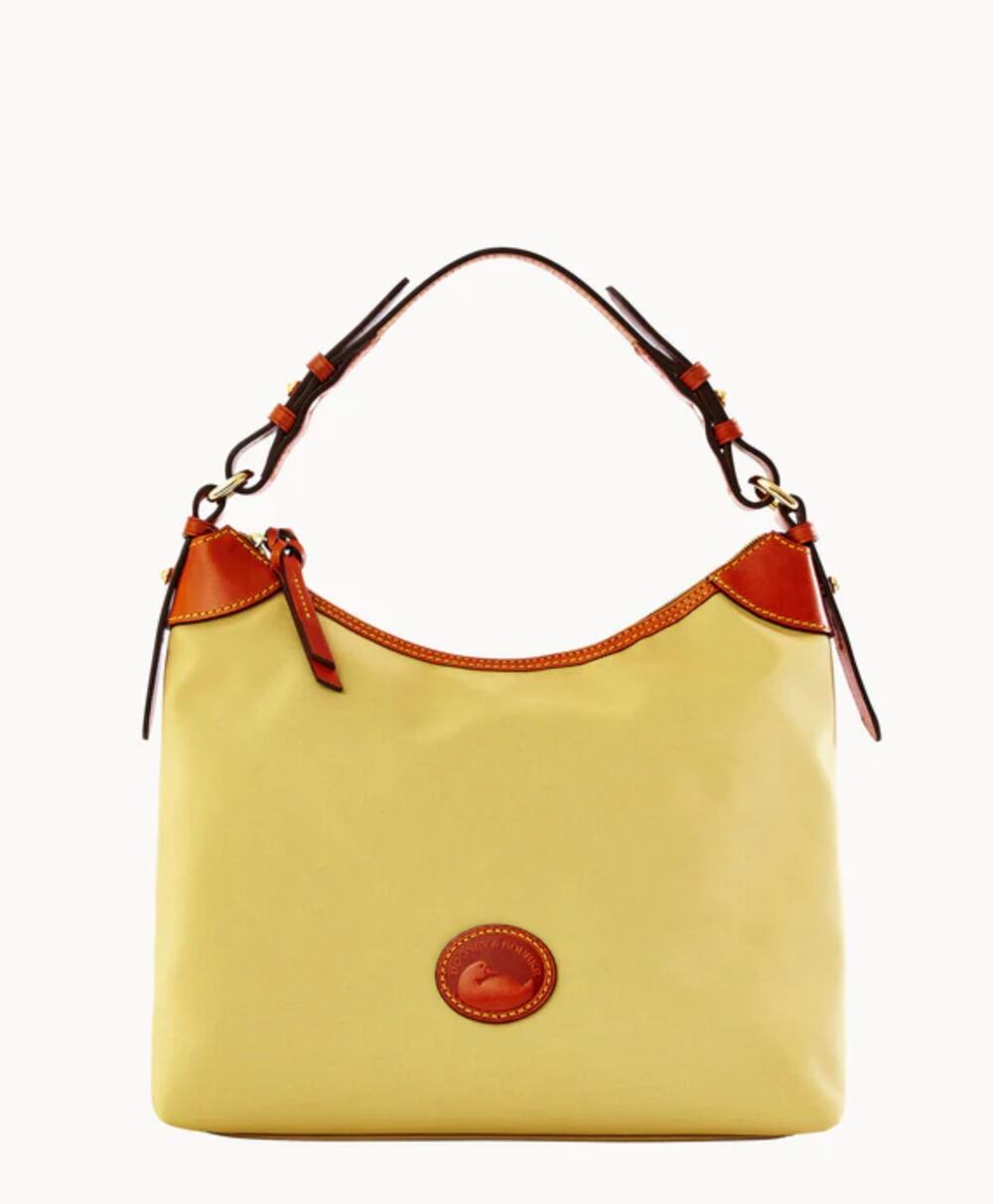 Dooney & Bourke Nylon Erica Hobo Shoulder Bag Khaki Tan Leather Zip Top Capsule